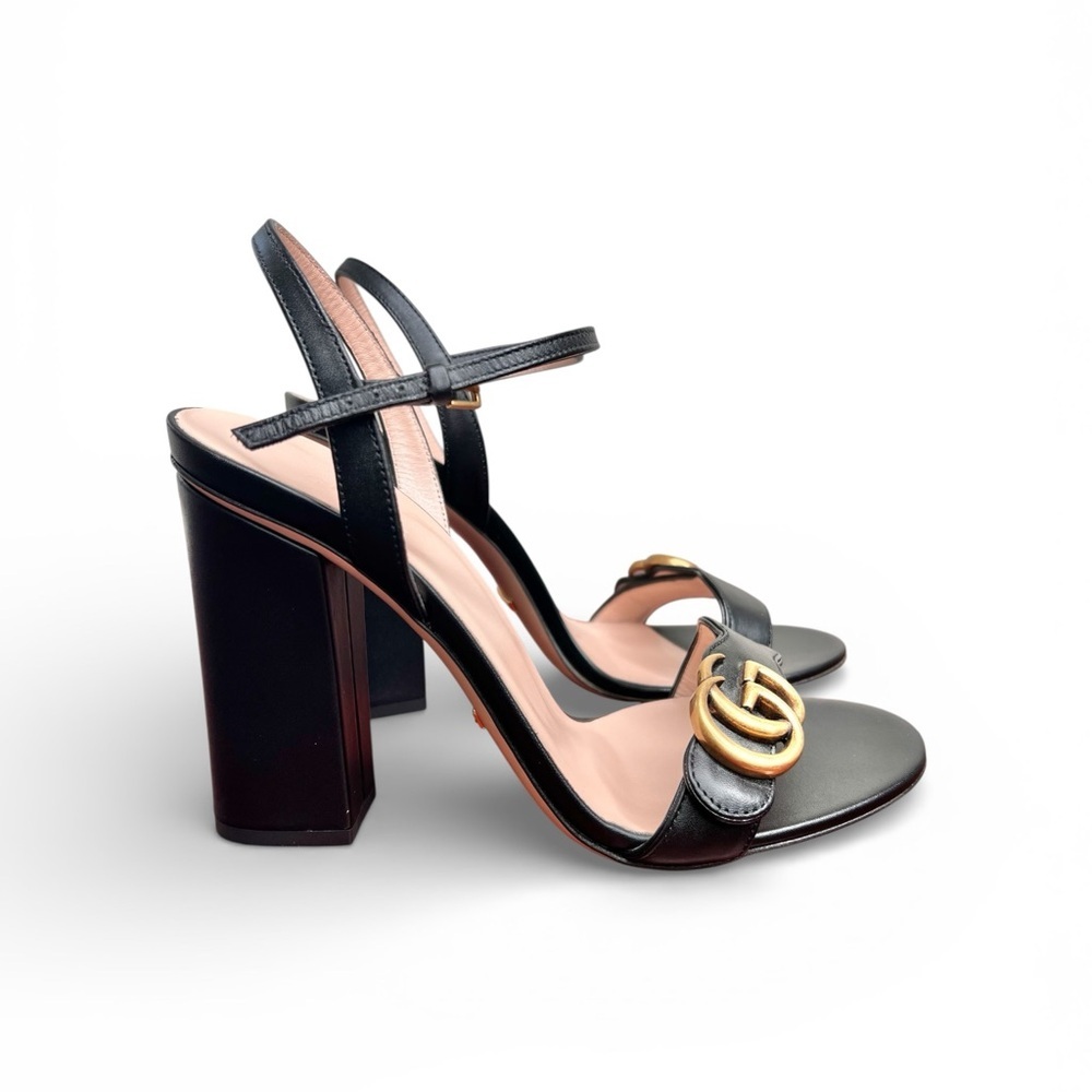 Gucci GG Marmot Block Heel Strap Sandals Black Size 39 - Picture 2 of 8
